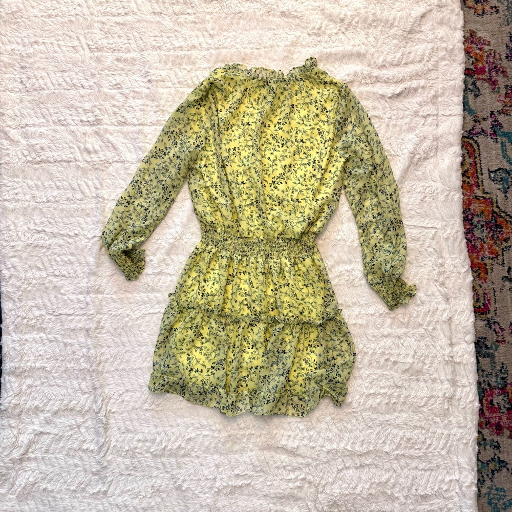 NSR size medium Floral Long Sleeve green and yellow Dress above the knee - Picture 2 of 4